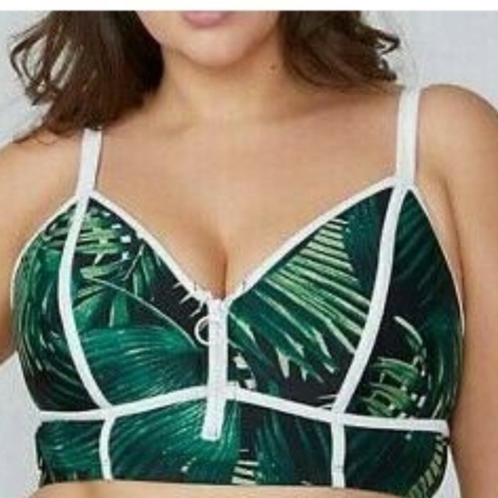 24 Cacique Swim Top Longline Bikini Palm New
